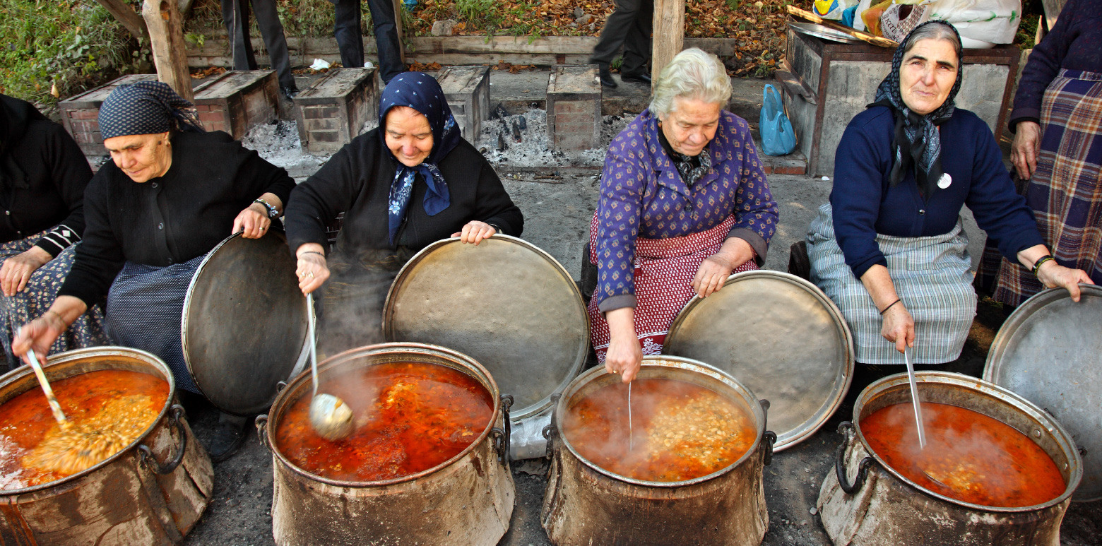 Greek grandmothers in their villages, cooking